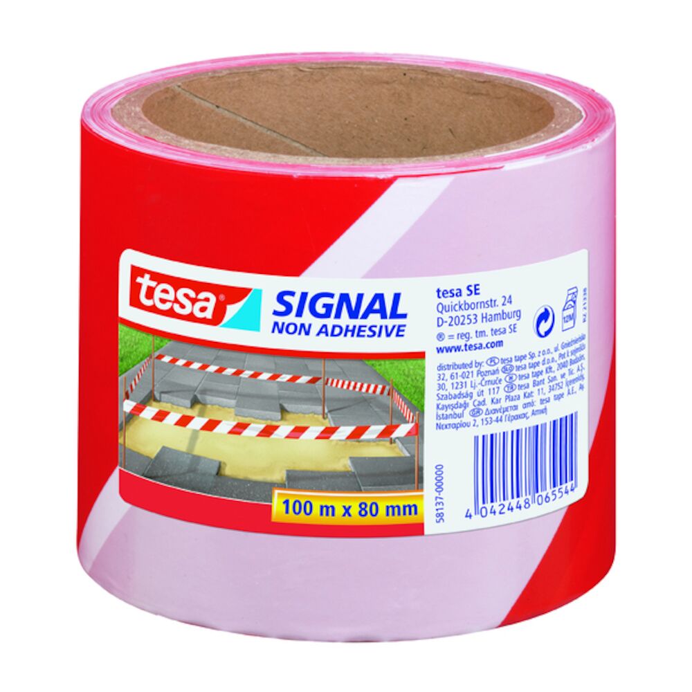 Tesa Sperrebånd Rød/Hvit 80 mm x 100 m